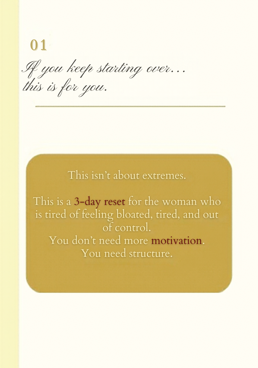 The 3-Day Reset intro page: If you keep starting over, this is for you