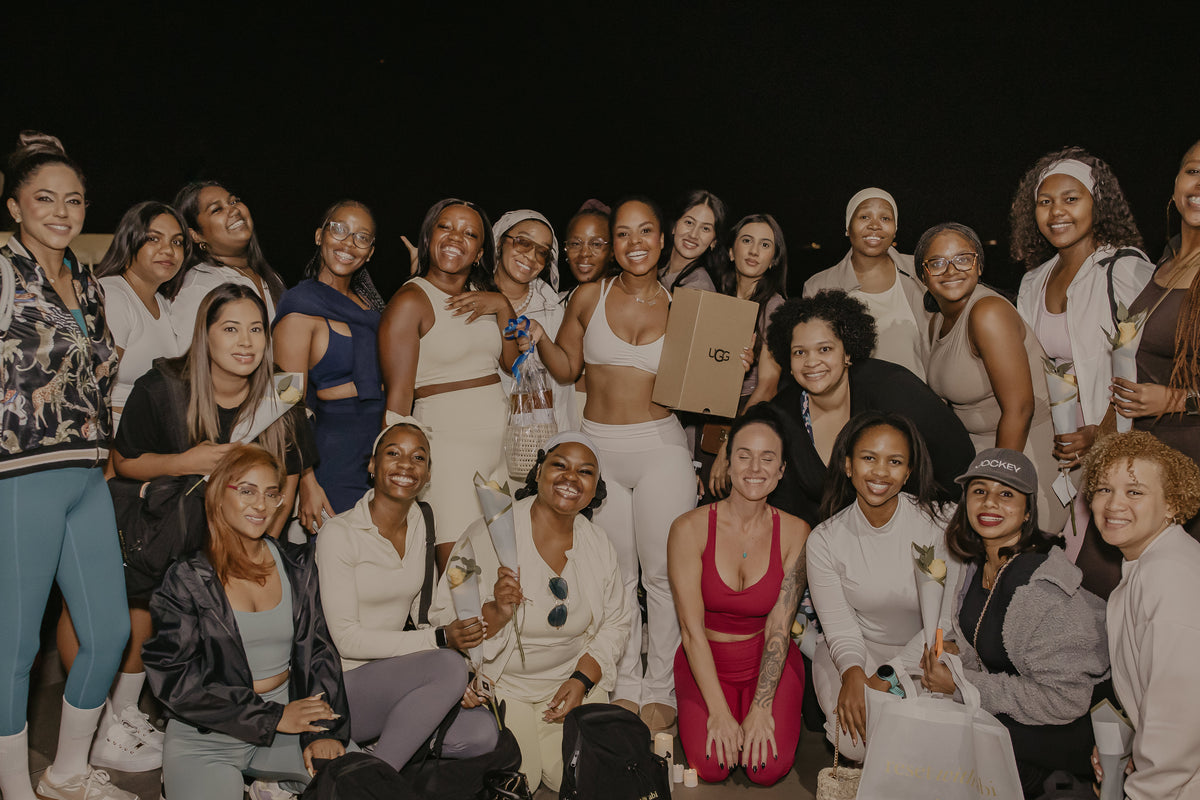 Group photo of the Reset With Abi community at the Candlelit Yoga and Pilates event in Durban
