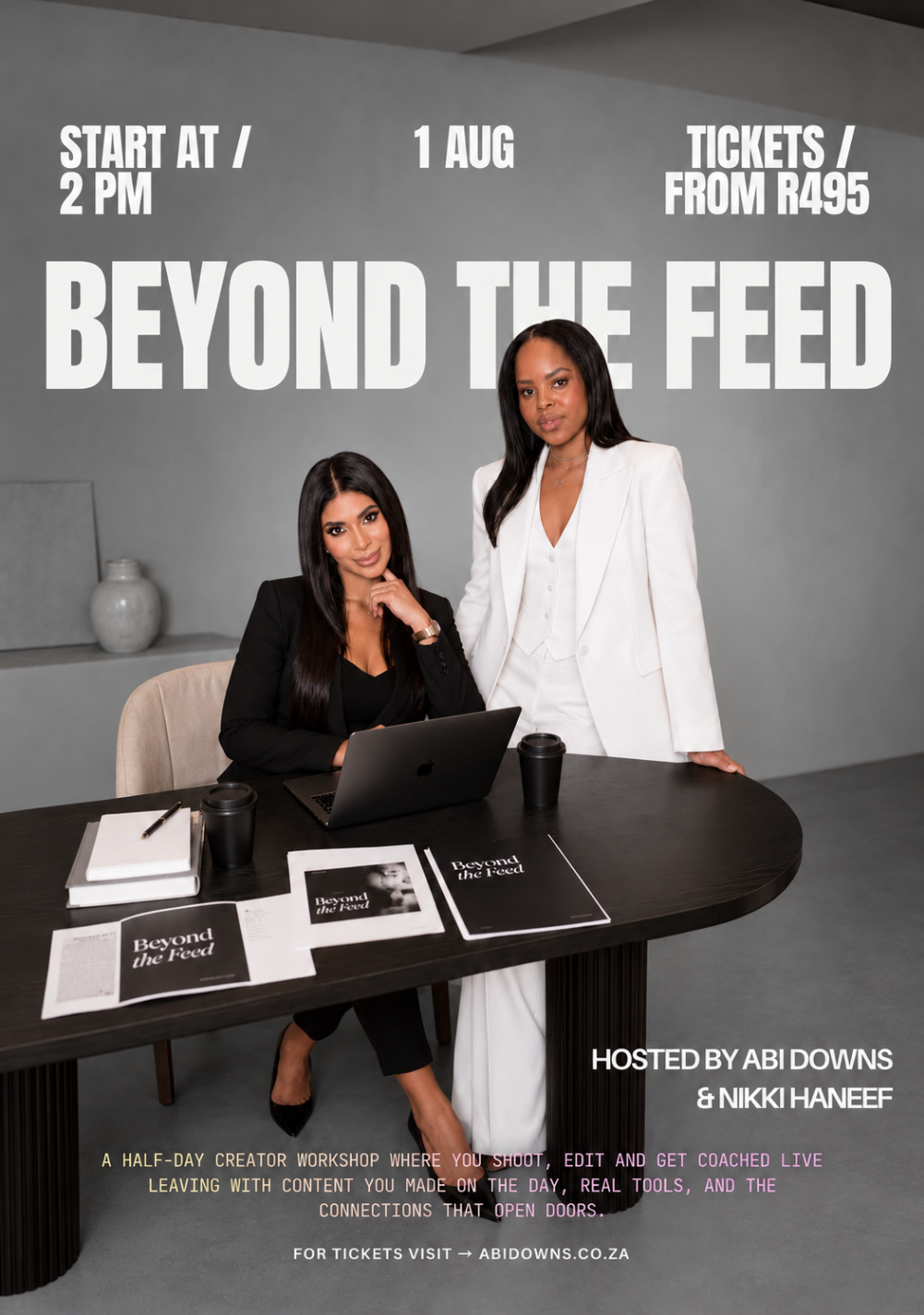 Beyond the Feed creator workshop poster featuring Abi Downs and Nikki