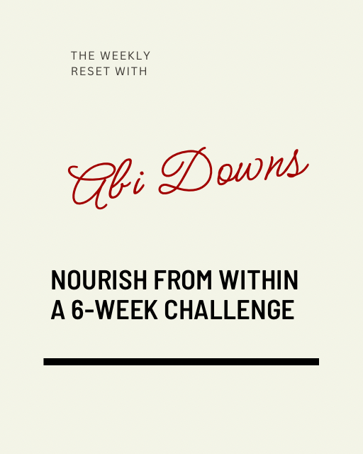 Text on a beige background promoting a 6-week challenge with Abi Downs